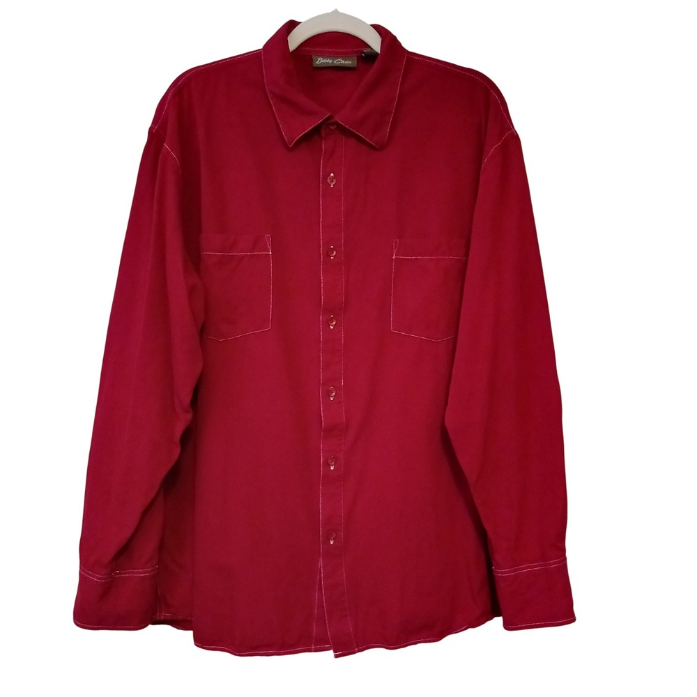 Bobby Chan Red Silk Long Sleeve Button Down Shirt Men's XXL Contrast Stitching